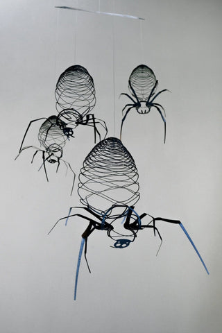 Spider Hanging Mobile – 4-Part Black Stainless Steel Kinetic Art