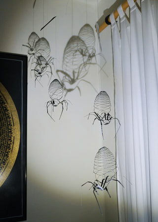 Spider Hanging Mobile – 4-Part Black Stainless Steel Kinetic Art