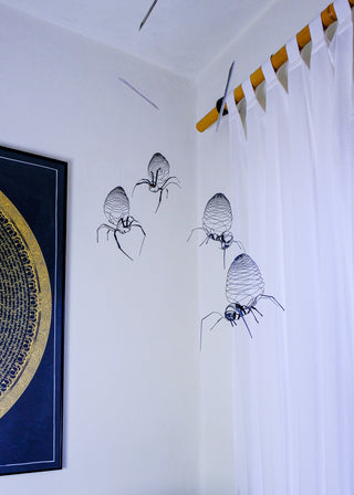 Spider Hanging Mobile – 4-Part Black Stainless Steel Kinetic Art
