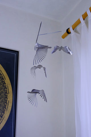 Bird Hanging Mobile – 4-Part Stainless Steel  Kinetic Sculpture for Modern Spaces