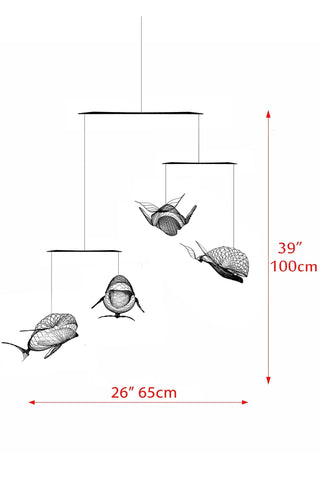 Whale Mobile Kinetic Sculpture with 4 parts, painted stainless steel technical sketch