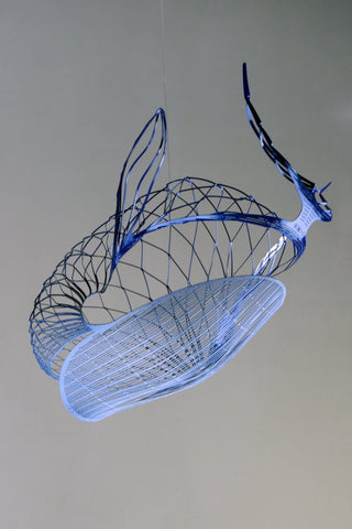 Whale Mobile Kinetic Sculpture with 4 parts, painted stainless steel detail