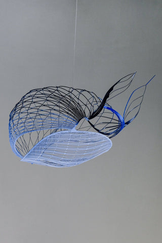 Whale Mobile Kinetic Sculpture with 4 parts, painted stainless steel detail